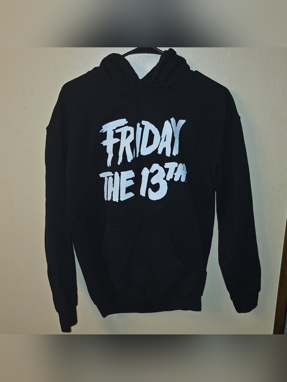 Ripple Junction Black Crewneck Hoodie with White "Friday the 13th" Graphic